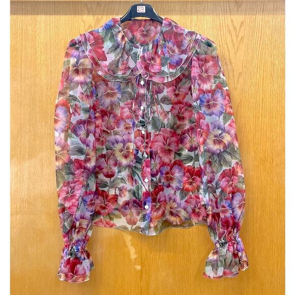 NWT  Dolce & Gabbana Floral Print Blouse Silk Shirt Multicolor IT 36 XXS - Picture 5 of 6